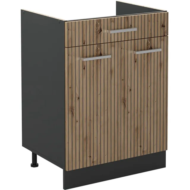 Vicco Keukenonderkast R-Line, Artisanaal eiken/Antraciet, 60 cm met lade zonder werkblad