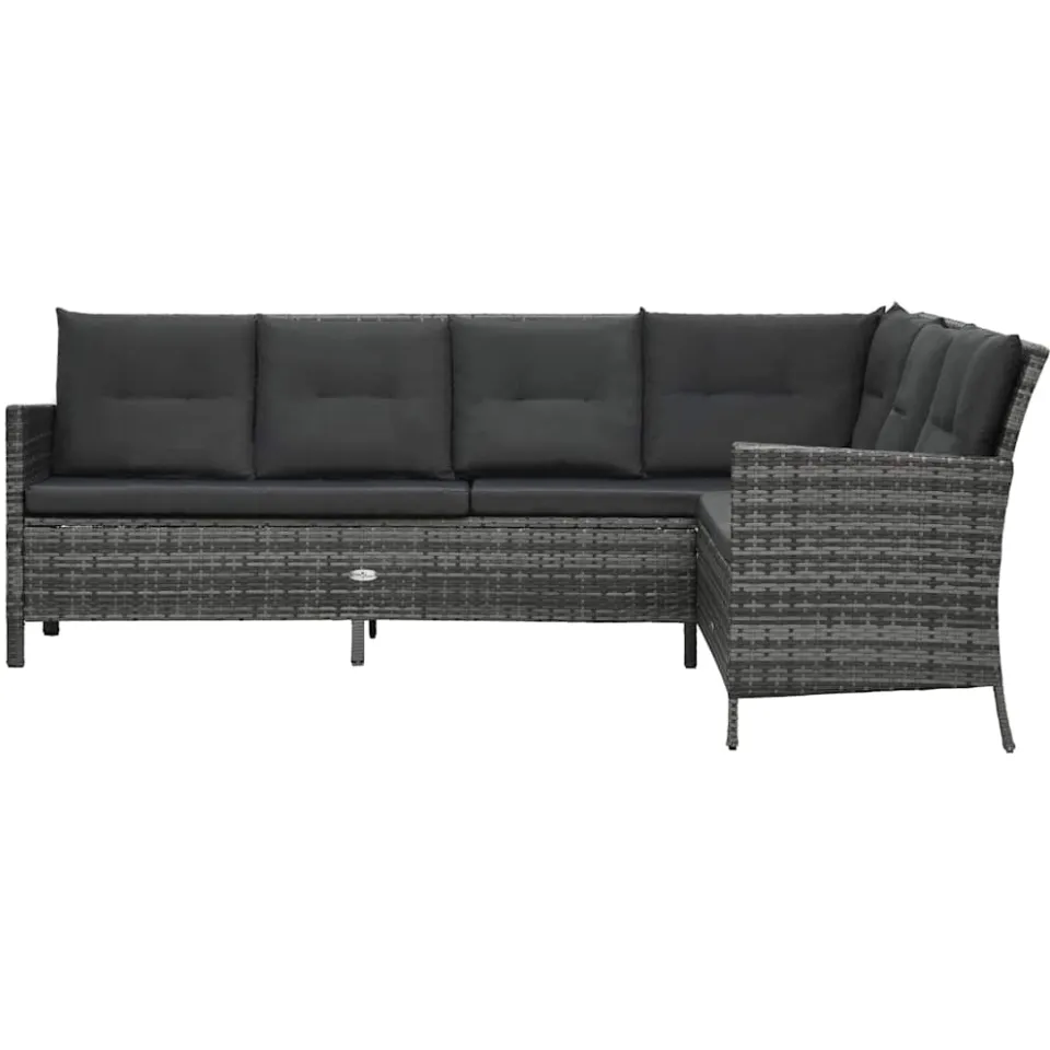 vidaXL 3-delige Loungeset met kussens poly rattan grijs, foto 2