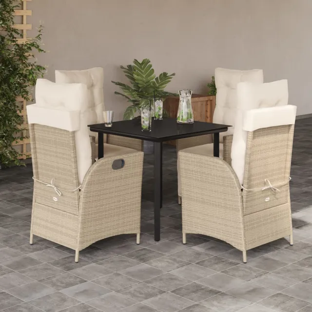 vidaXL 5-delige Tuinset met kussens poly rattan beige