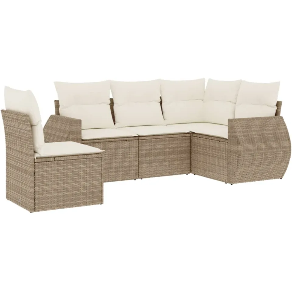 vidaXL 5-delige Loungeset met kussens poly rattan beige, foto 3