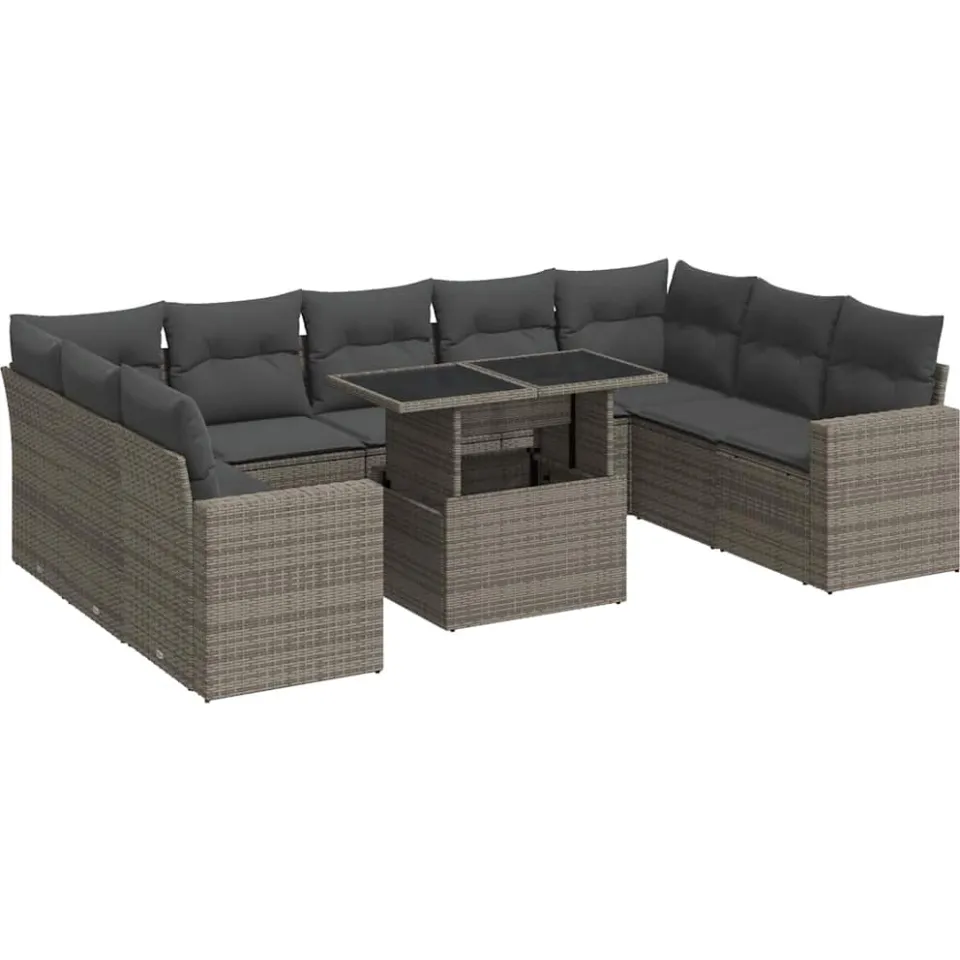 vidaXL 10-delige Loungeset met kussens poly rattan grijs, foto 3