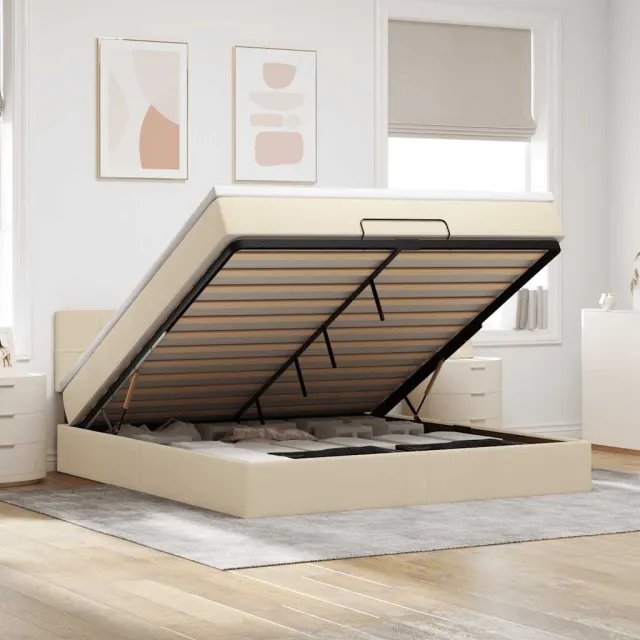 vidaXL Ottoman bed met matras en LED's 160x200cm stof crèmekleurig