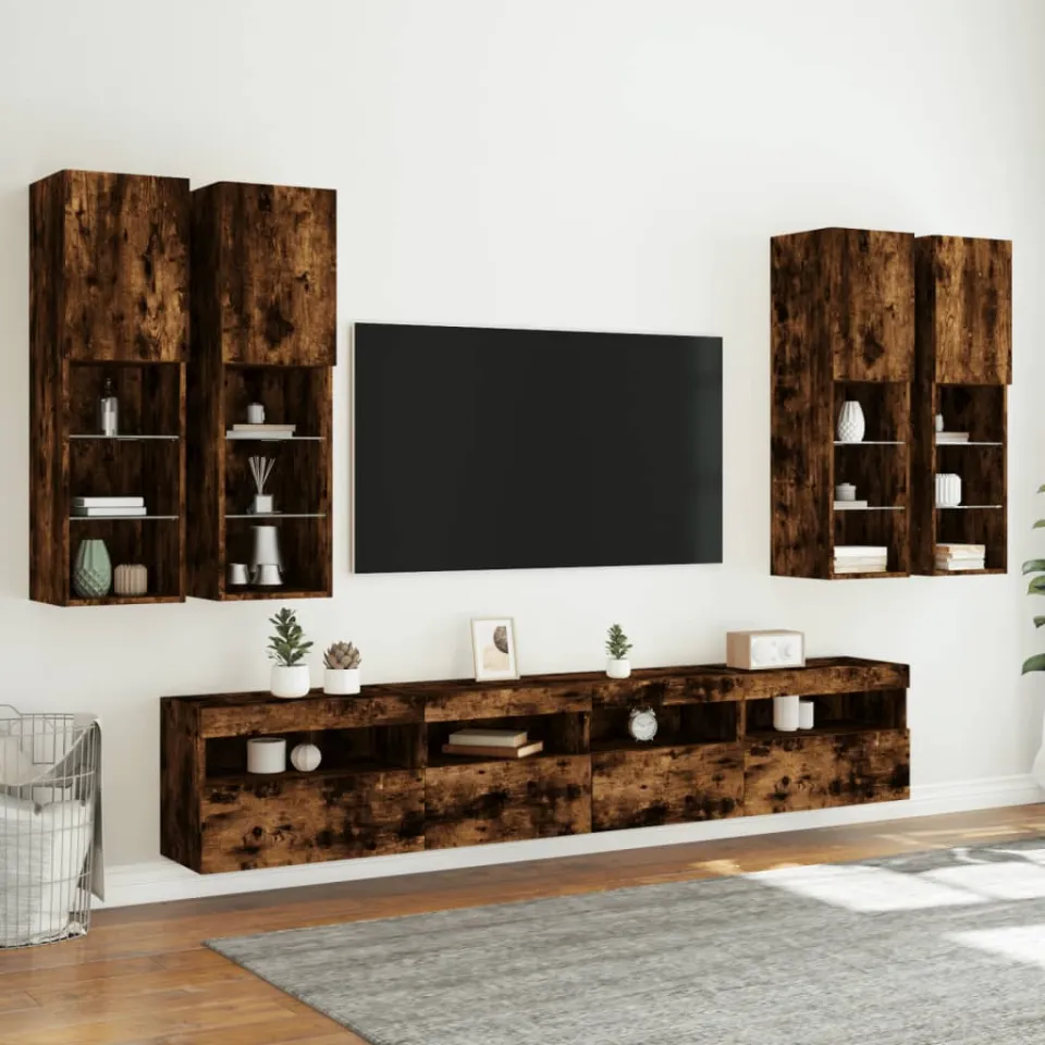 vidaXL 7-delige Tv-wandmeubelset met LED-verlichting gerookt eiken, foto 3