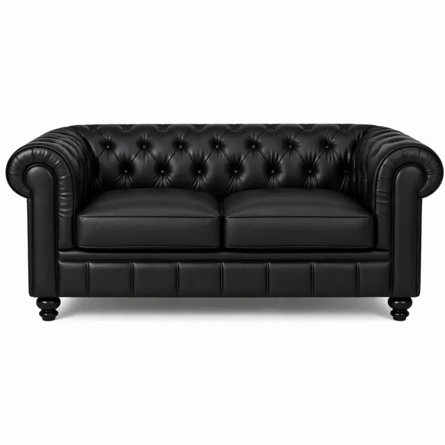 Meubeldistrict Chesterfield Bank - 2 Zits - Zwart - Leer - Sofa - Chesterfield Bankstel