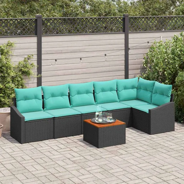 vidaXL Tuinbankenset 7 st Zwart poly rattan, foto 2