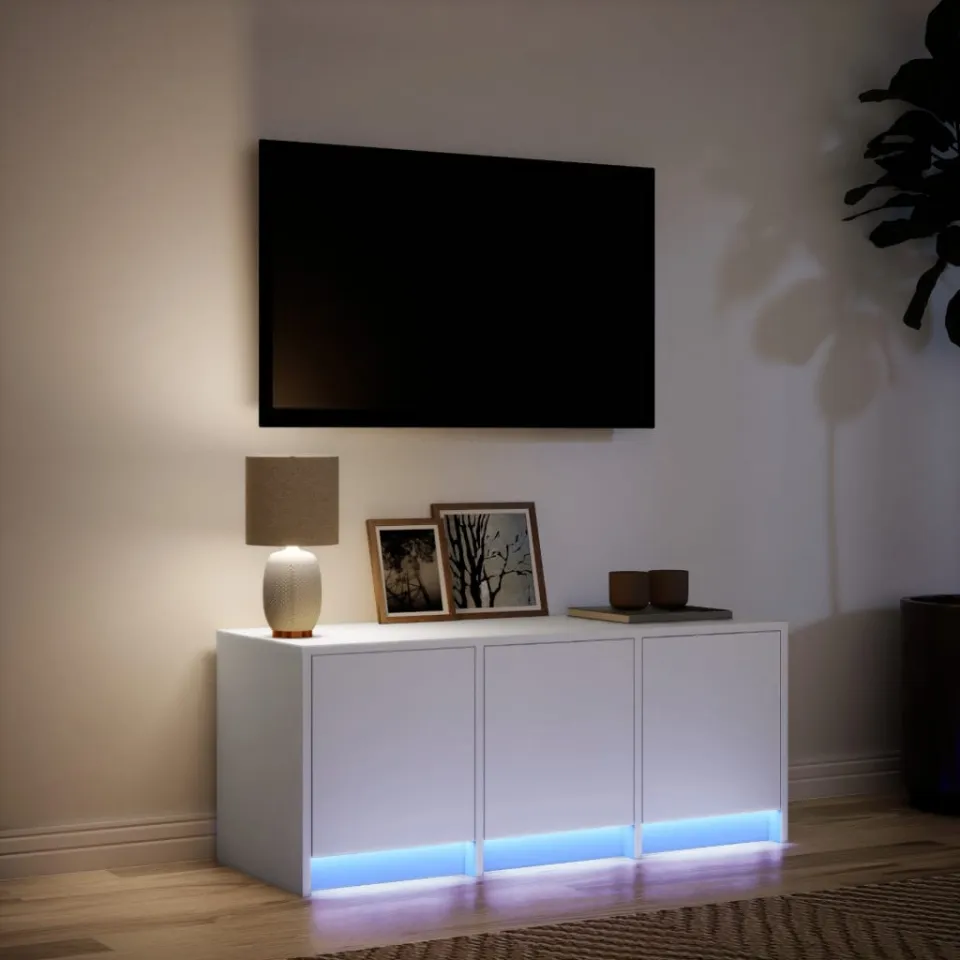 vidaXL Tv-meubel met LED 97x34x40 cm bewerkt hout wit, foto 4