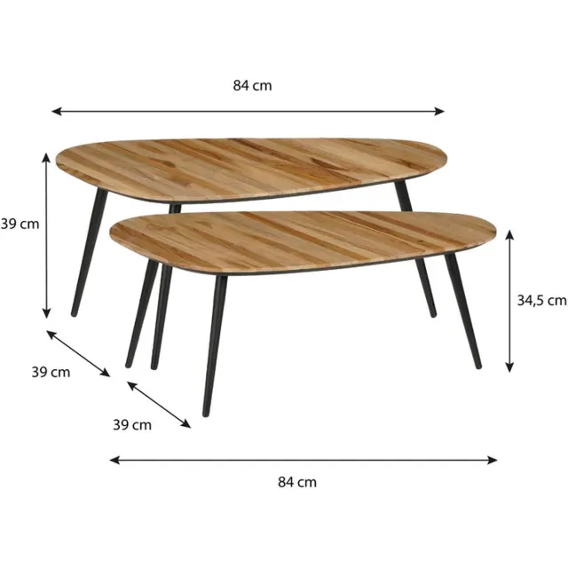 Mica Decorations Jailey Bijzettafel - Set van 2 - L84 x B39 x H39 cm - Gerecycled Hout - Bruin