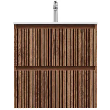 Asime Wastafelonderkast 61cm - Eiken Walnoot Gelakt - Met 2 Lades - 61x68x47cm Hout walnoot