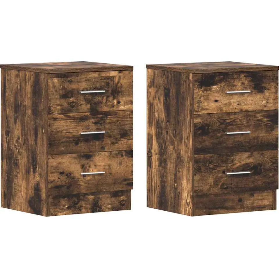 vidaXL Nachtkastjes 2 st 38x35x56 cm bewerkt hout gerookt eikenkleurig Bruin