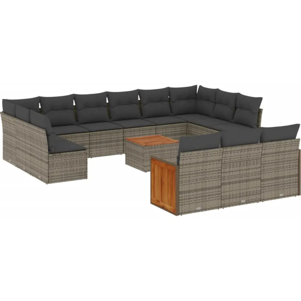 vidaXL 14-delige Loungeset met kussens poly rattan grijs, foto 4