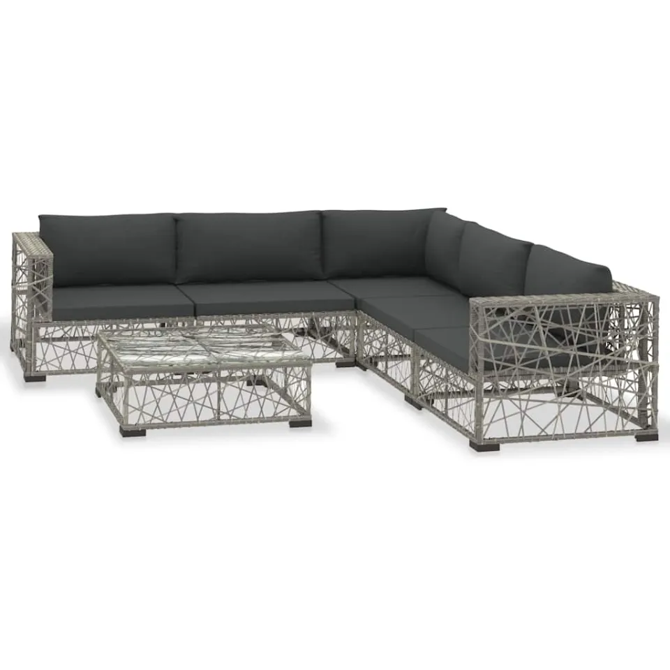 vidaXL 6-delige Loungeset met kussens poly rattan grijs, foto 3