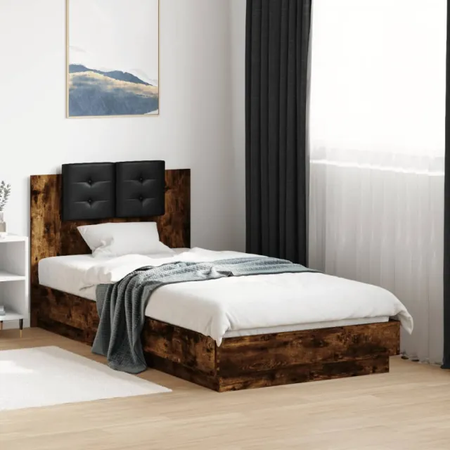 vidaXL Bedframe met hoofdeinde bewerkt hout gerookt eiken 90x190 cm Bruin