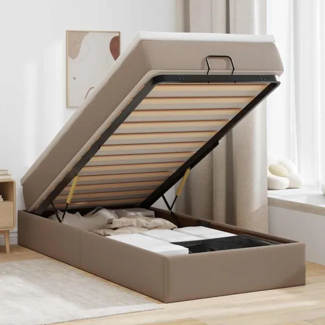 vidaXL Ottoman bed met matras 80x200 cm kunstleer cappuccinokleurig Bruin
