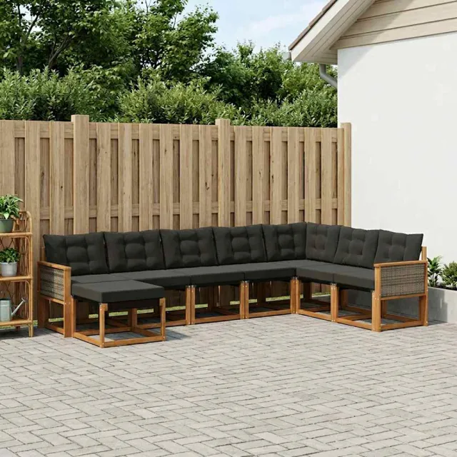 vidaXL Buiten bankenset 8 st 8-zits Naturel en Zwart Bruin