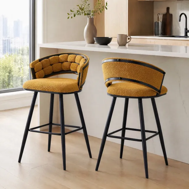 CHICFURN Barkruk - Set van 2 - Met rugleuning - Metalen onderstel - Geel en zwart