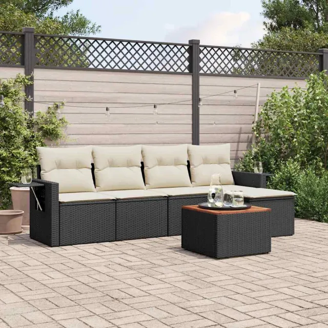 vidaXL 6-delige Loungeset met kussens poly rattan zwart, foto 2