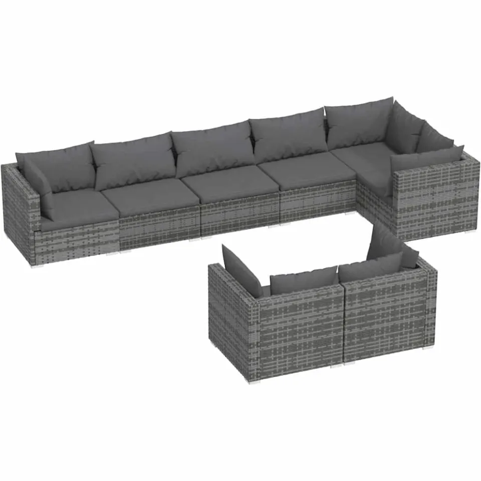 vidaXL 8-delige Loungeset met kussens poly rattan grijs