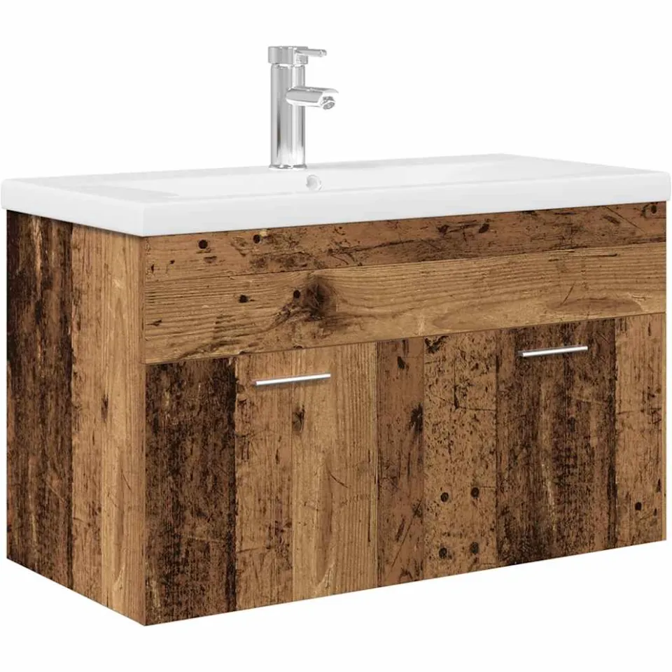 vidaXL Wastafelkast met ingebouwde wasbak bewerkt hout oud hout bruin, foto 3