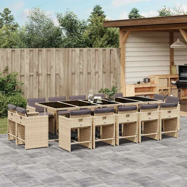 vidaXL 15-delige Tuinset met kussens poly rattan gemengd beige, foto 2
