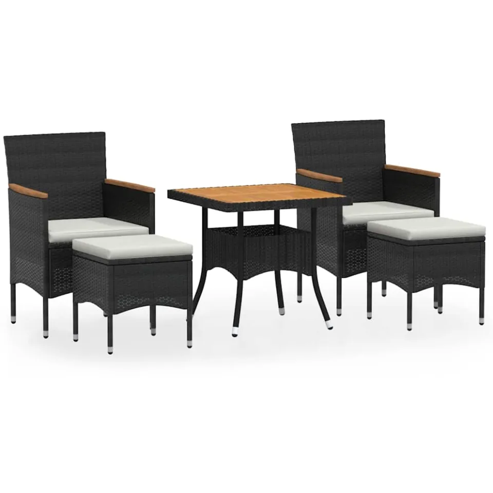 vidaXL 5-delige Tuinset poly rattan en massief acaciahout zwart