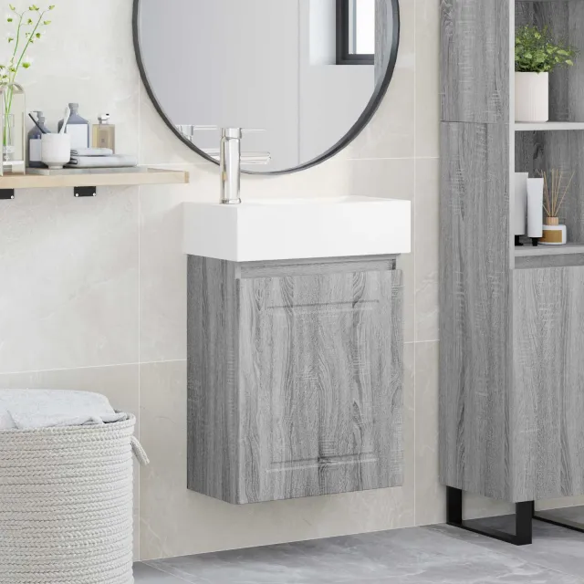 vidaXL Badkamermeubel met kraan Grijs Sonoma 45,5 x 22,5 x 84 cm