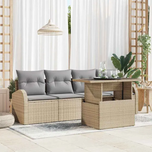 vidaXL Tuin Sofa Set 5 st Beige Poly riet, foto 2