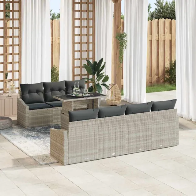 vidaXL Tuin Sofa Set 8 st Lichtgrijs poly rattan, foto 2