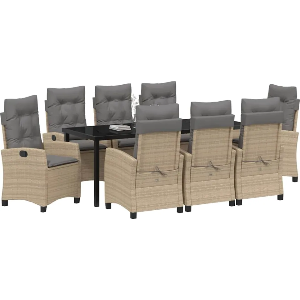 vidaXL Tuin eettafelset 9 st Beige poly rattan