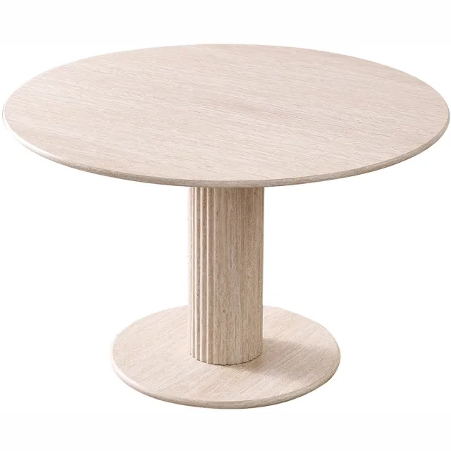 VIEMAE Tafel - Eettafel - Eettafel rond - Scandinavisch - Japandi - Massief hout - Marmer look - H 75cm Ø 115cm - 1 poot - Beige