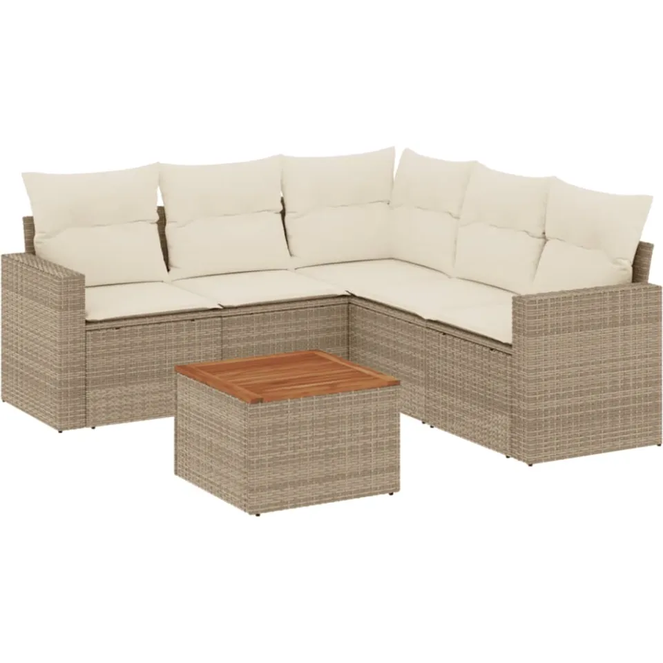 vidaXL 6-delige Loungeset met kussens poly rattan beige, foto 3
