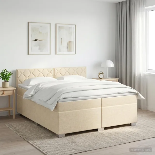 vidaXL Boxspringbed met matras Crèmekleurig 200 x 200 cm Stof