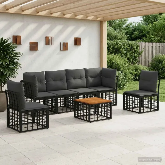 vidaXL Buiten bankenset 7 st Zwart en Donkergrijs Polyester