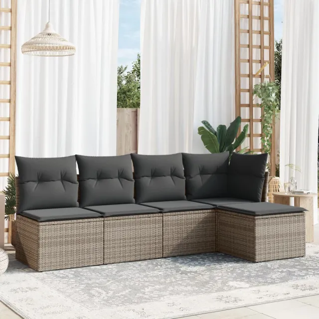 vidaXL 5-delige Loungeset met kussens poly rattan grijs