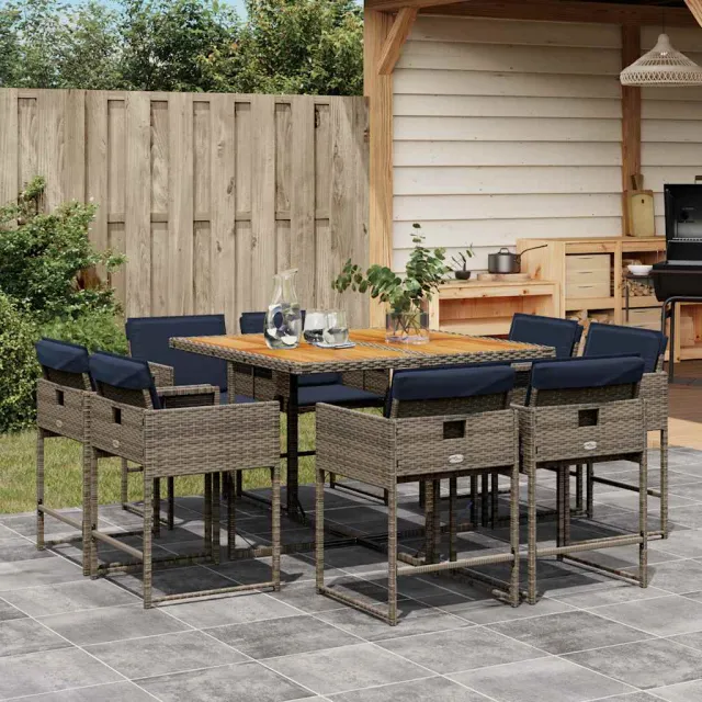 vidaXL 9-delige Tuinset met kussens poly rattan grijs, foto 2