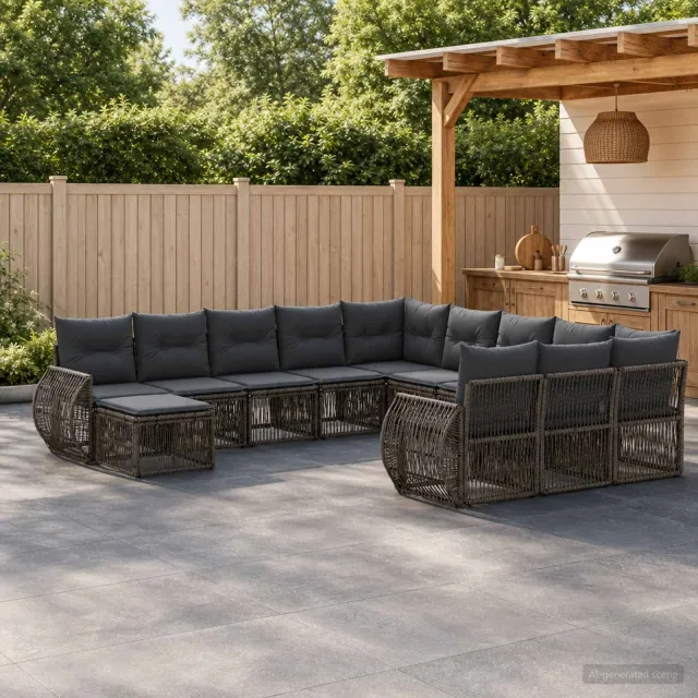 vidaXL Tuinbankenset 12 st 12-zits Grijs poly rattan, foto 2