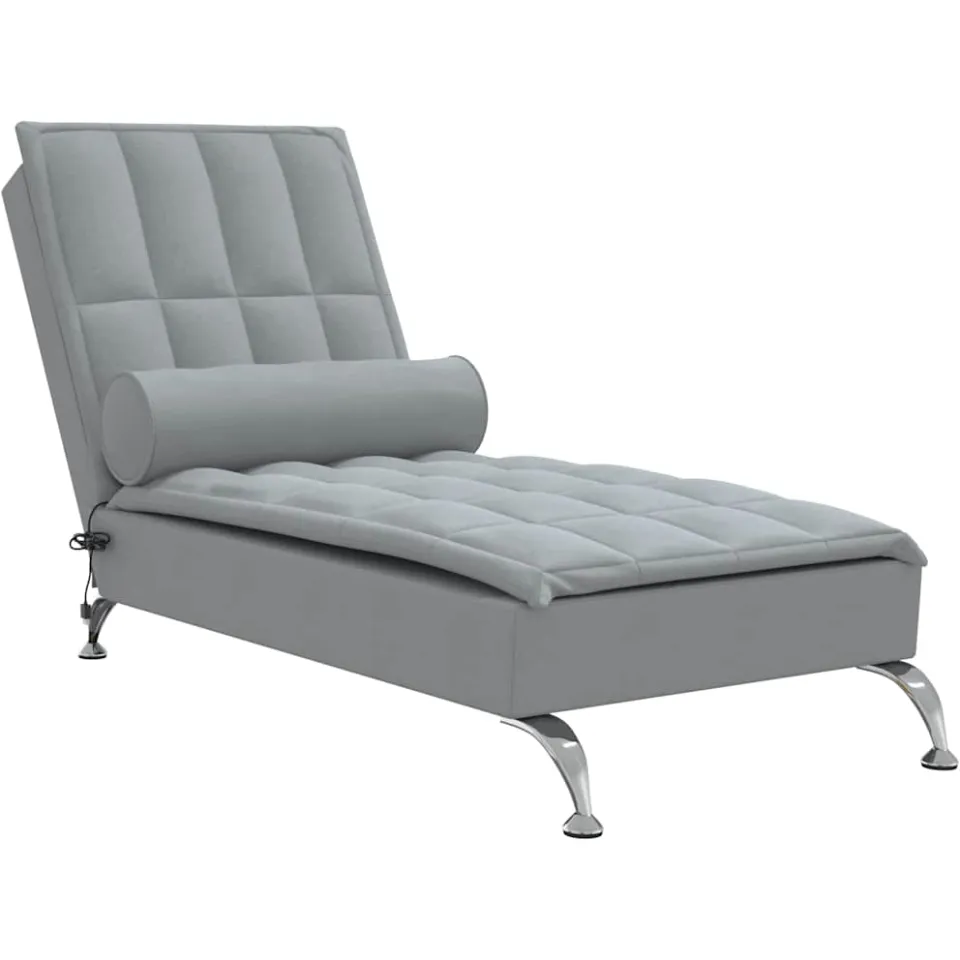 vidaXL Massage chaise longue met bolster stof lichtgrijs