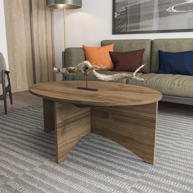 Decorotika Solo Ovale Salontafel – 100 x 70 x 42 cm – Walnoot – Modern Houtlook Design