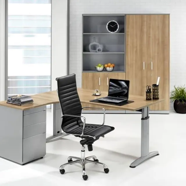ABC Kantoormeubelen Hoogte verstelbare T-poot wingbureau Work breed 160CM diep 120CM bladkleur Beuken framekleur Antraciet (Ral 7016) wingzijde Rechts Antraciet (Ral 7016)/Beuken