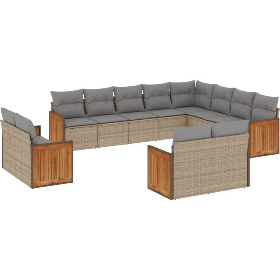 vidaXL 12-delige Loungeset met kussens poly rattan beige, foto 3