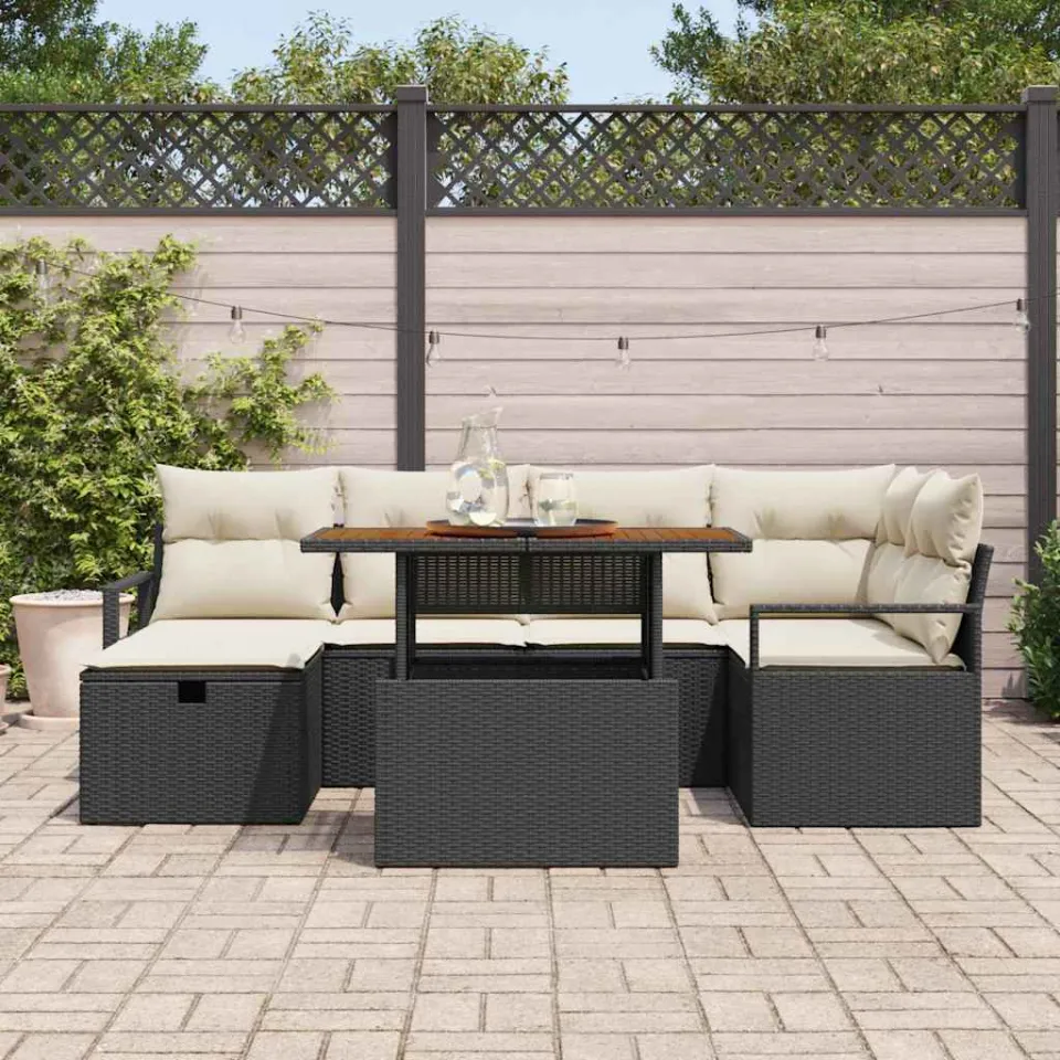 vidaXL Tuinbankenset 7 st Zwart poly rattan, foto 3