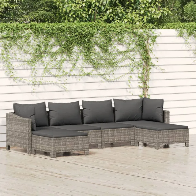 vidaXL 6-delige Loungeset met kussens poly rattan grijs, foto 2