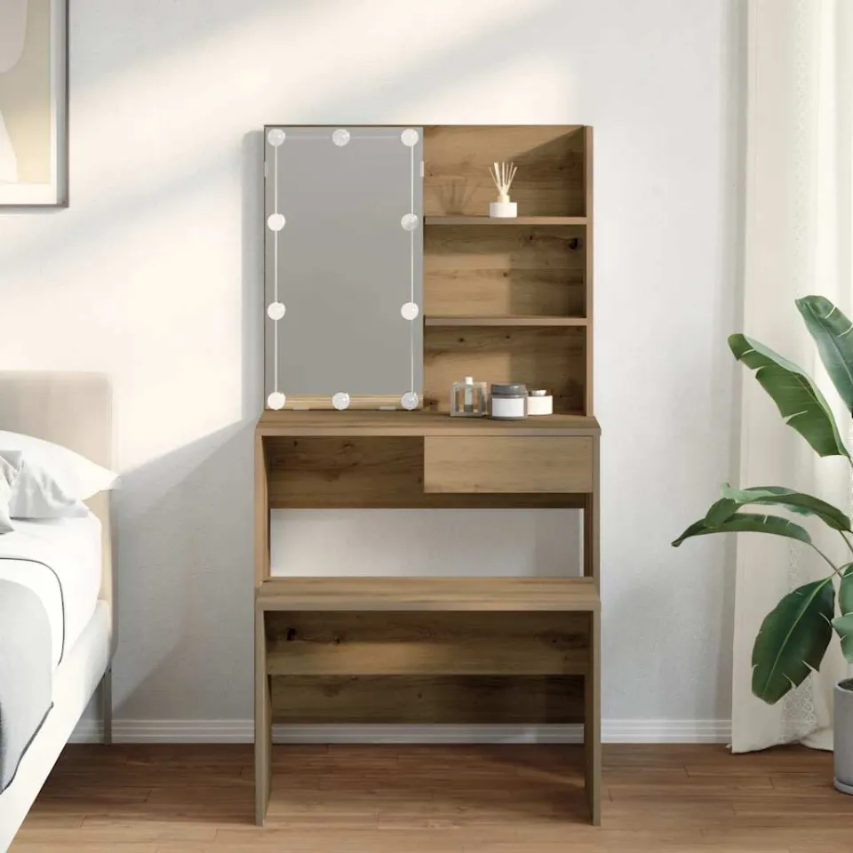 vidaXL Kaptafelset met LED-verlichting bewerkt hout artisanaal eiken, foto 2