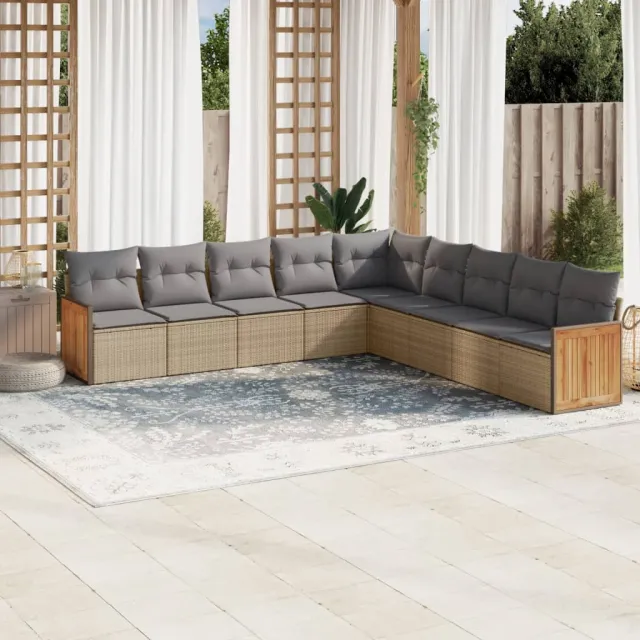 vidaXL 9-delige Loungeset met kussens poly rattan beige, foto 2