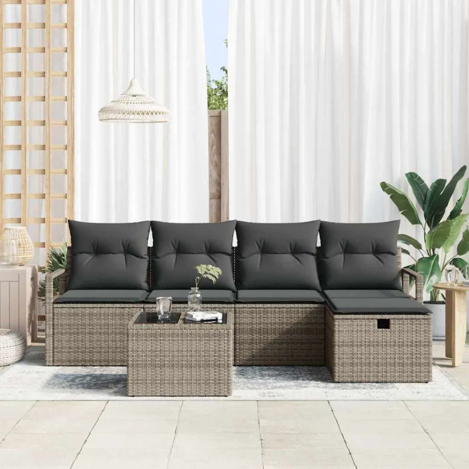 vidaXL Tuin Sofa Set 6 st Grijs poly rattan, foto 3