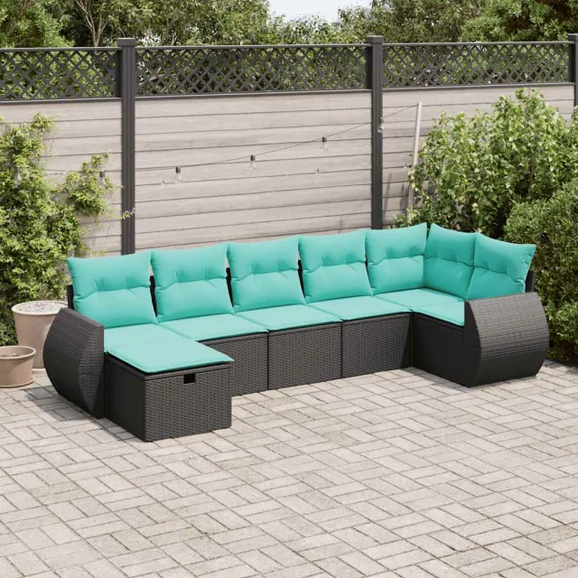 vidaXL 7-delige Loungeset met kussens poly rattan zwart, foto 2