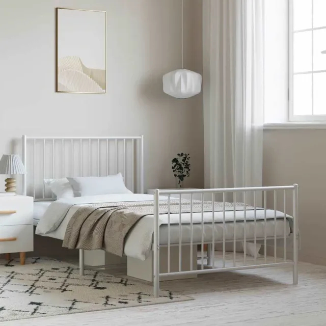 vidaXL Bedframe met hoofd- en voeteneinde metaal wit 100x190 cm