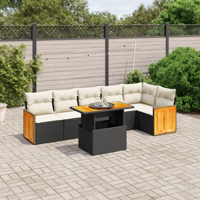 vidaXL 7-delige Loungeset met kussens poly rattan zwart, foto 2