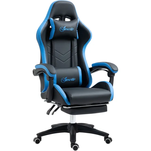 Lunpog Gamingstoel - e-sportstoel - voorzien van lendensteun - ergonomisch ontwerp - zwart en blauw Blauw/Zwart