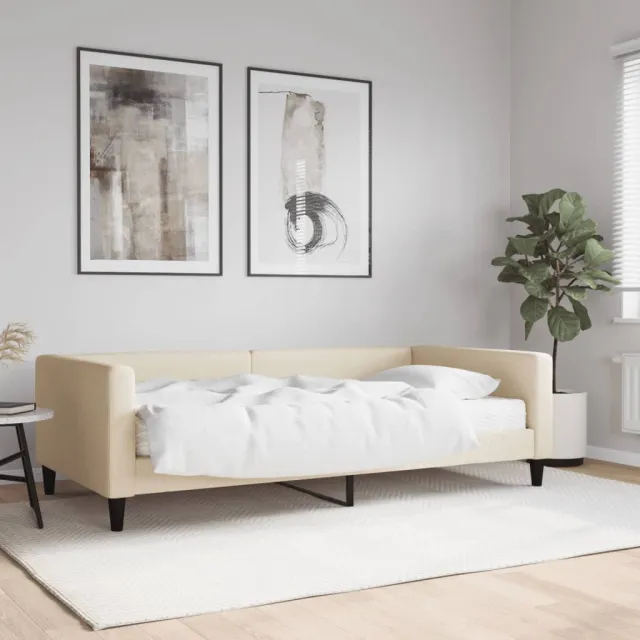 vidaXL Slaapbank met matras 100x200 cm stof crèmekleurig