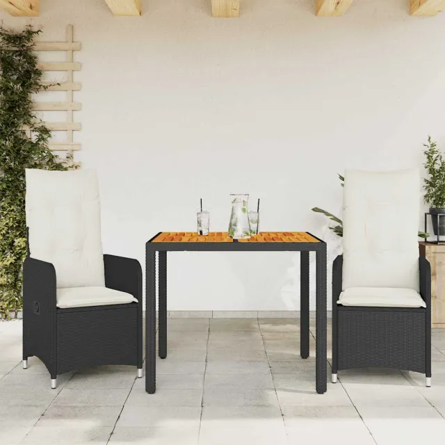 vidaXL 3-delige Bistroset met kussens poly rattan zwart, foto 2